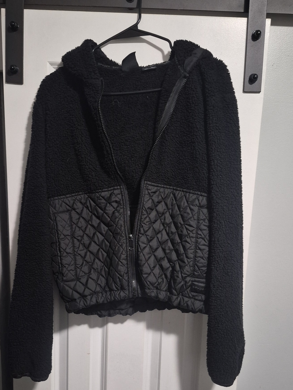 Spyder Black Quilted Sherpa Hooded Jacket
